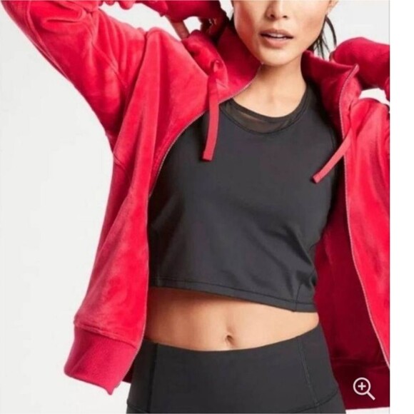 ATHLETA - Womens Velour Red Full Zip Jacket Size Medium - Picture 3 of 8